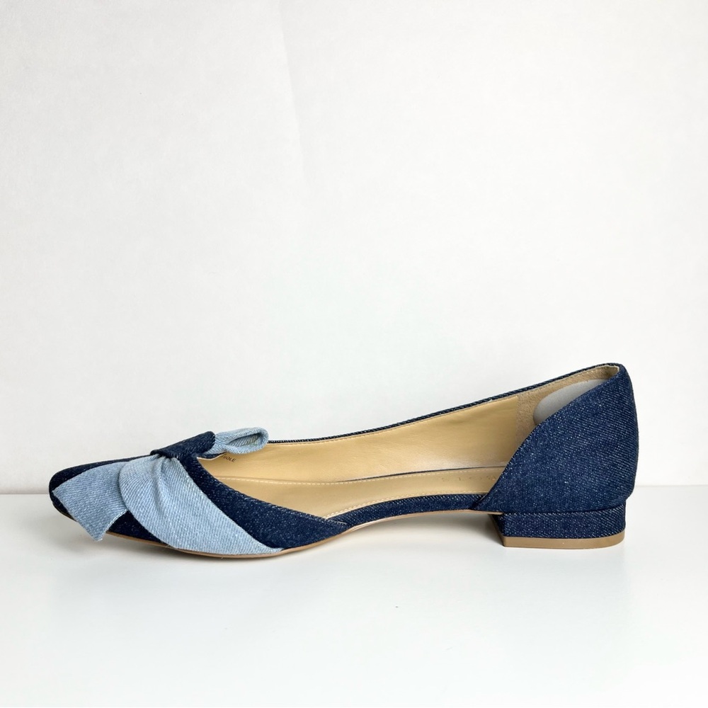 Talbots Edison D'Orsay Bow Flats Shoes 8.5 Blue Denim Classic Preppy Office Chic - Picture 4 of 6